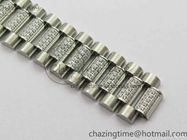 MiroTime 0128 Day-Date 36mm 128239 SS Crystal BP Best Edition White MOP Crystal Marker Dial on SS President Bracelet A MoistureWicking 2682